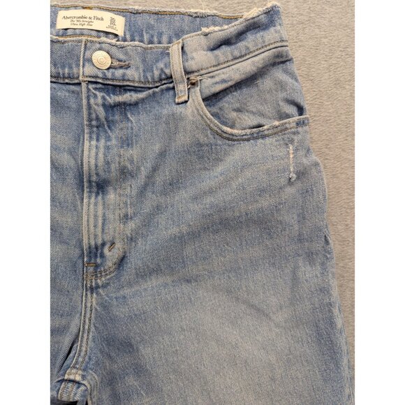 Abercrombie Fitch Jeans Womens SZ 10 High Rise '90s Straight Distressed Whiskers - Picture 3 of 16